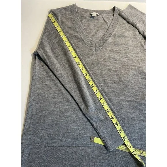 J Jill Sweater Women Size XS* Merino Wool Long Sleeve V Neck Marled Gray Lightwt - Picture 8 of 9